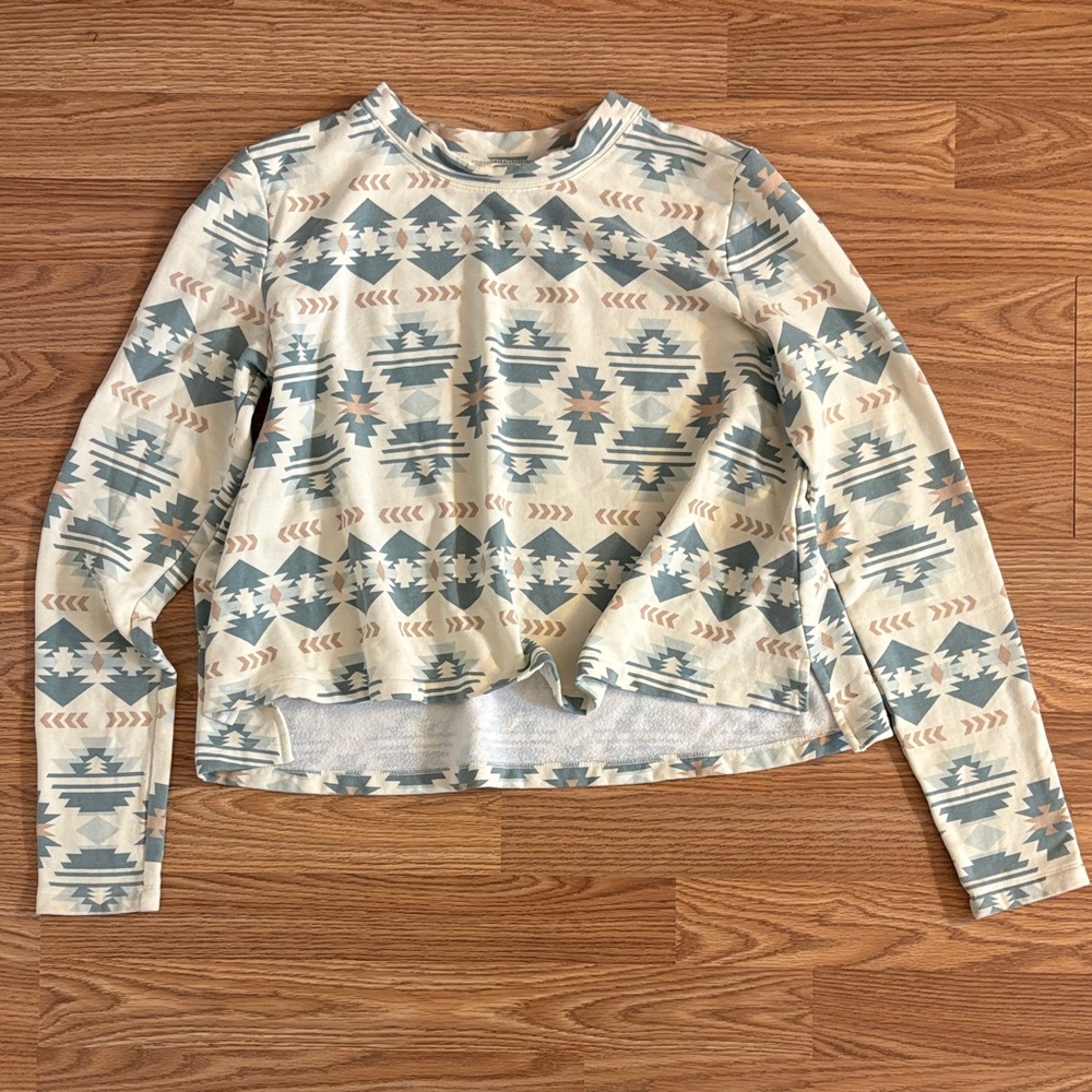 Wrangler Geometric Cream and Blue Long Sleeve Top